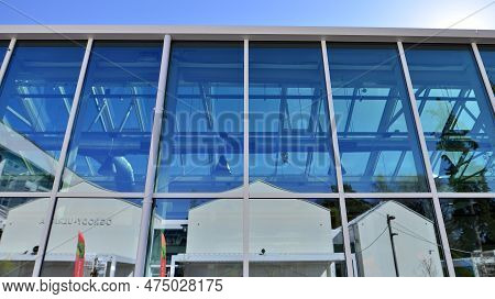Warsaw, Poland. 21 April 2023. The Building That Houses The Food Hall Ogrody Urlicha. It\'s A Modern