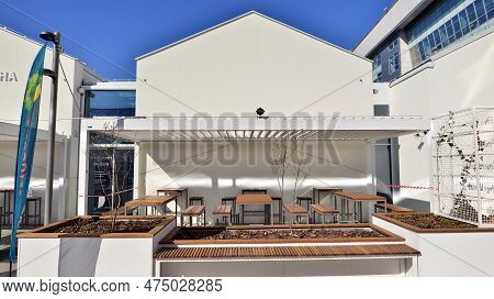 Warsaw, Poland. 21 April 2023. The Building That Houses The Food Hall Ogrody Urlicha. It\'s A Modern
