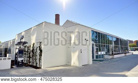 Warsaw, Poland. 21 April 2023. The Building That Houses The Food Hall Ogrody Urlicha. It\'s A Modern