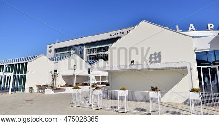 Warsaw, Poland. 21 April 2023. The Building That Houses The Food Hall Ogrody Urlicha. It\'s A Modern