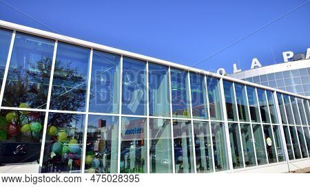 Warsaw, Poland. 21 April 2023. The Building That Houses The Food Hall Ogrody Urlicha. It\'s A Modern