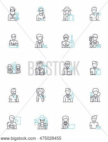 Job Linear Icons Set. Employment, Occupation, Profession, Vocation, Trade, Craftsmanship, Task Line 