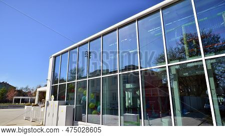 Warsaw, Poland. 21 April 2023. The Building That Houses The Food Hall Ogrody Urlicha. It\'s A Modern