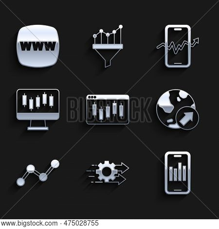 Set Browser With Stocks Market, Time Management, Mobile Graph, Financial Growth, Graph Chart Infogra