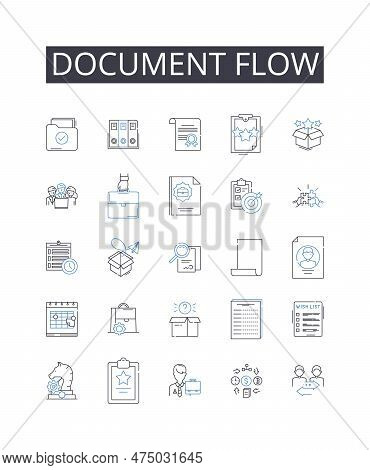 Document Flow Line Icons Collection. Workflow Management, Information Stream, Business Process, Task