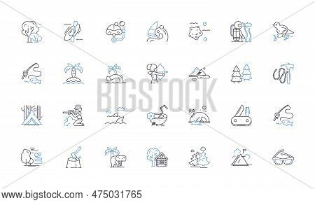 Island Getaway Line Icons Collection. Tropical, Paradise, Relaxation, Beach, Seclusion, Adventure, S