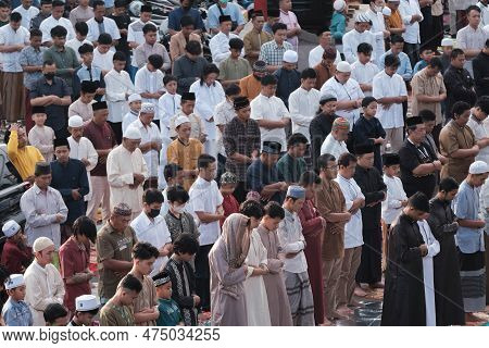 Muslims Performing Eid Prayer On Eid Al-fitr Or Eid Mubarak Day. 22 April 2023.