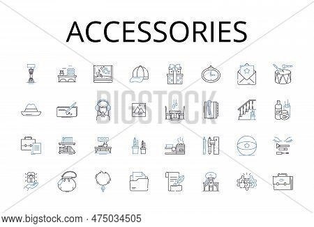 Accessories Line Icons Collection. Adornments, Trinkets, Ornaments, Embellishments, Decorations, Add