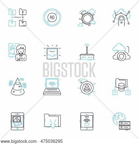 Internet Connection Linear Icons Set. Wireless, Ethernet, Broadband, Modem, Router, Firewall, Signal