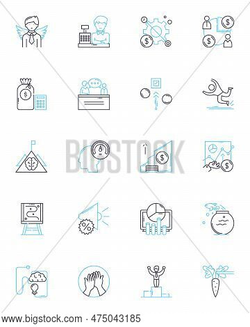Human Management Linear Icons Set. Leadership, Communication, Delegation, Motivation, Empowerment, T