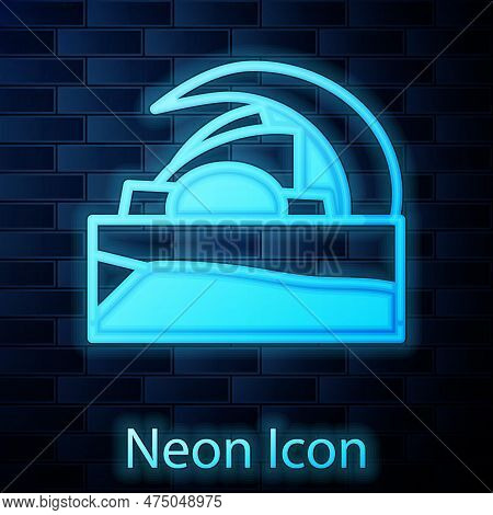 Glowing Neon Concert Hall Auditorio De Tenerife Icon Isolated On Brick Wall Background. Santa Cruz D