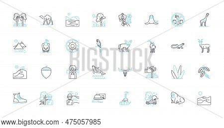 Wilderness Linear Icons Set. Solitude, Nature, Adventure, Serenity, Wildlife, Survival, Freedom Line