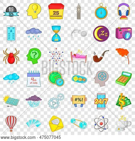 Wall Clock Icons Set. Cartoon Style Of 36 Wall Clock Icons For Web For Any Design