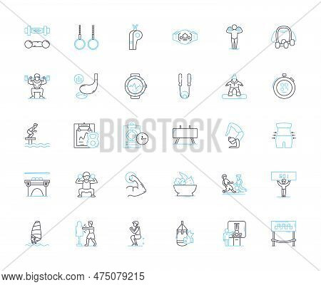 Exercise Studio Linear Icons Set. Fitness, Health, Strength, Cardio, Wellness, Sweat, Endurance Line