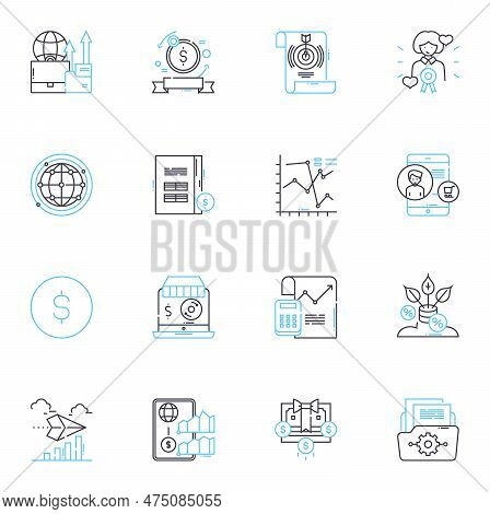 Mtary Policy Linear Icons Set. Inflation, Interest Rates, Mtary Equilibrium, Deflation, My Supply, B