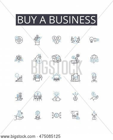 Buy A Business Line Icons Collection. Purchase A Company, Acquire An Enterprise, Procure A Firm, Obt