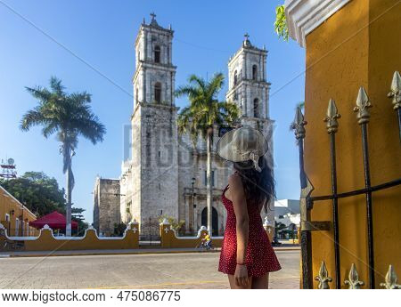 Tourist Taking A Photo With His Mobile Phone Of The Cathedral Of San Servacio During The Day In The