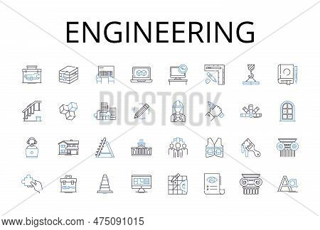 Engineering Line Icons Collection. Design, Construction, Development, Innovation, Manufacturing, Tec