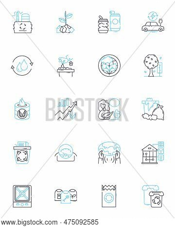 Renewable Resourcefulness Linear Icons Set. Solar, Wind, Hydro, Geothermal, Biomass, Biogas, Tidal L