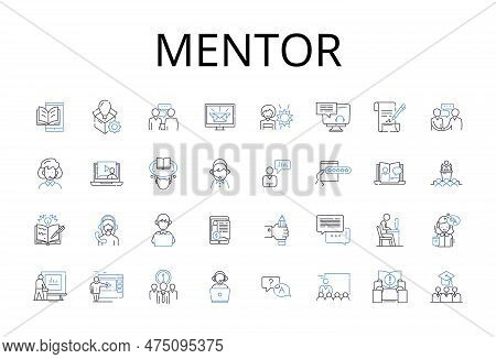 Mentor Line Icons Collection. Coach, Guide, Advisor, Tutor, Counselor, Teacher, Instructor Vector An