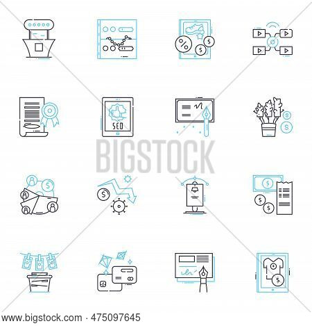 Cashless Commerce Linear Icons Set. Contactless, Digital, Mobile, E-payment, Blockchain, Cardless, W