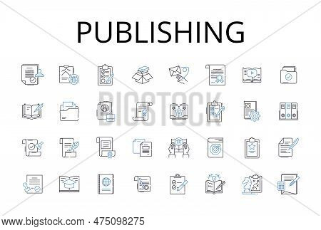 Publishing Line Icons Collection. Printing Press, Bookmaking, Magazine Creation, Article Releasing, 