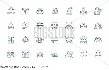 Collaborative Work Line Icons Collection. Synergy, Teamwork, Partnership, Cooperation, Trust, Commun