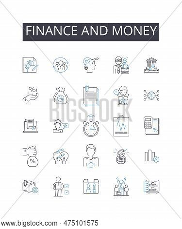 Finance And Money Line Icons Collection. Dancing, Hiking, Camping, Painting, Swimming, Fishing, Writ