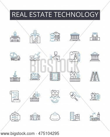 Real Estate Technology Line Icons Collection. Proptech, Property Technology, Realty Tech, Smart Buil