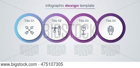 Set Line Crossed Arrows, Gallows, Wine Glass And Ancient Amphorae. Business Infographic Template. Ve