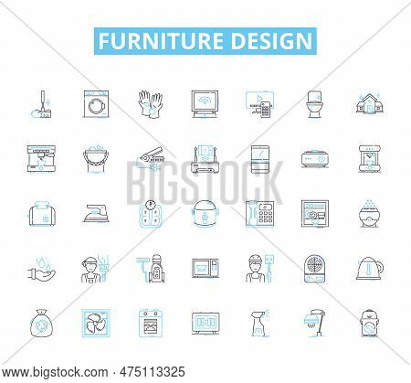 Furniture Design Linear Icons Set. Ergonomics, Minimalism, Modularity, Sustainability, Functionality