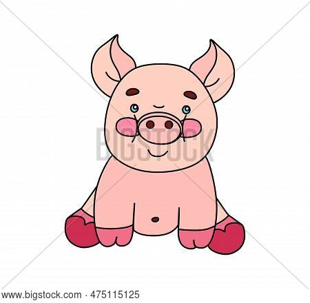 Pig Character Vector Color Doodle Illustration Isolated On White