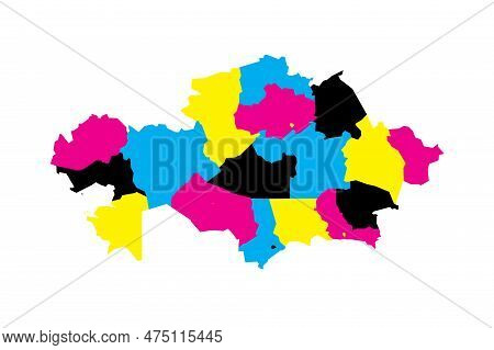 Kazakhstan Political Map Of Administrative Divisions - Regions And Cities With Region Rights And Cit