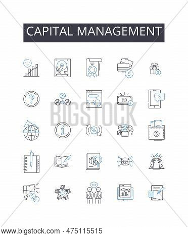 Capital Management Line Icons Collection. Budget Control, Fiscal Planning, Asset Allocation, Mtary S