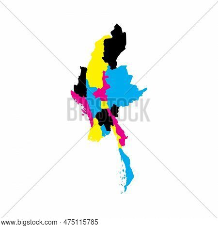 Myanmar Political Map Of Administrative Divisions - States, Regions And Naypyitaw Union Territory. B