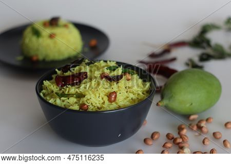 Raw Mango Rice Shot On White Background