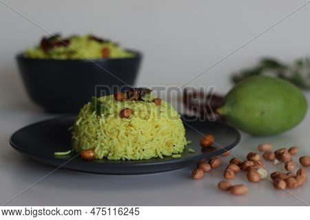 Raw Mango Rice Shot On White Background