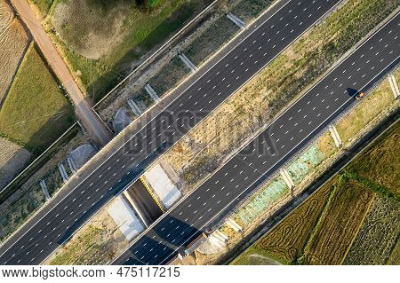 Aerial Drone Shot Moving Along And Shooting Straight Down Of New Delhi Mumbai Jaipur Express Elevate