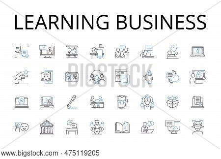 Learning Business Line Icons Collection. Pursuing Education, Study Commerce, Acquiring Knowledge, Ma