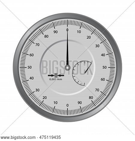 Instrument For Various Measurements Of High Precision Dial Typ.measuring Scale. Clock Face On A Whit