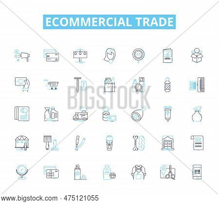 Ecommercial Trade Linear Icons Set. Ecommerce, Online, Marketing, Sales, Business, Internet, Digital