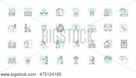 Senior Living Linear Icons Set. Retirement, Elderly, Health, Comfort, Community, Independence, Care 