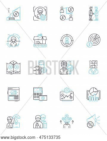 Expense Control Linear Icons Set. Budgeting, Cost-cutting, Tracking, Analysis, Management, Optimizat