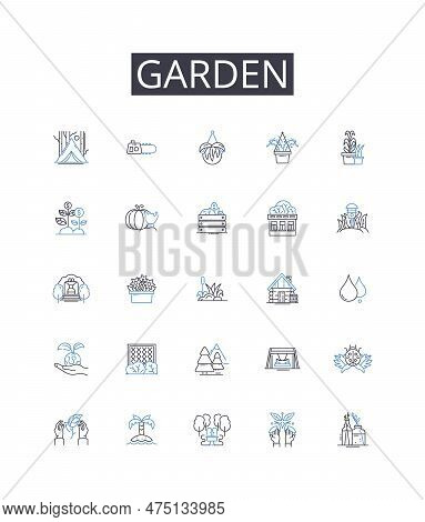 Garden Line Icons Collection. Park, Lawn, Farm, Meadow, Orchard, Field, Botanical Garden Vector And 