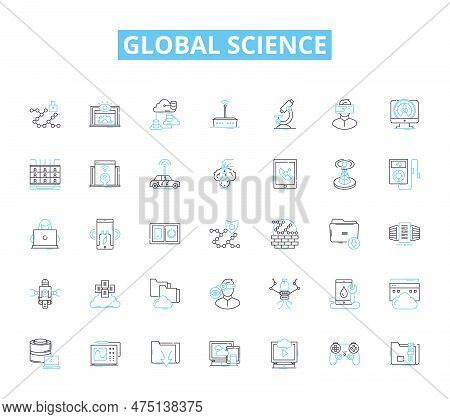 Global Science Linear Icons Set. Discovery, Innovation, Exploration, Advancement, Research, Technolo