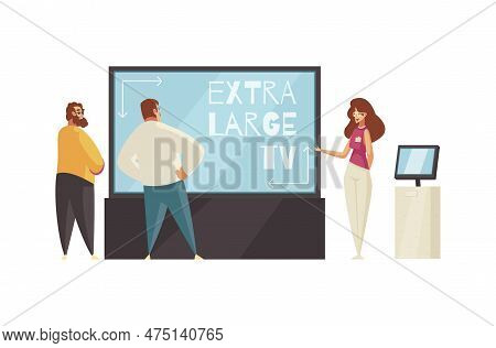 Expo Stand Trade Show Exhibition Composition With Female Assistant Advertising Tv Set To Exhibition 
