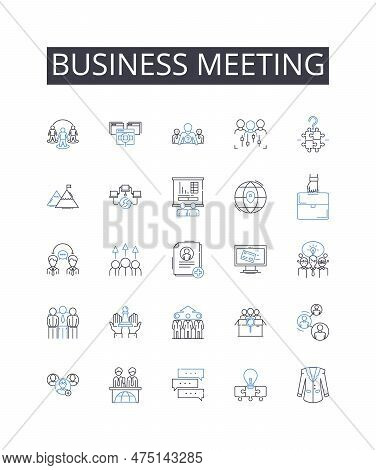 Business Meeting Line Icons Collection. Team Building, Board Meeting, Sales Pitch, Conference Call, 