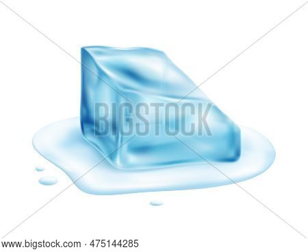 Realistic Composition With Images Of Melting Ice Cube On Blank Background Vector Illustration