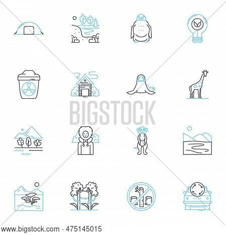 Biodiversity Loss Linear Icons Set. Extinction, Habitat, Fragmentation, Deforestation, Pollution, En