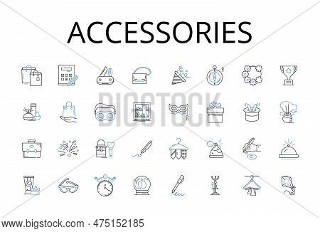 Accessories Line Icons Collection. Adornments, Trinkets, Ornaments, Embellishments, Decorations, Add